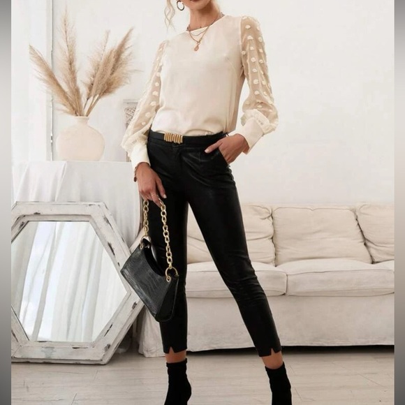 Swiss dot sheer sleeve work blouse - Picture 4 of 16